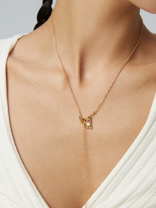 The One1| Ginkgo Leaf Pearl Necklace for woman, S925 Sterling Silver, Freshwater Pearl, Vintage Gold