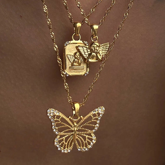 The One1| Angel squared, Cupid and Butterfly necklace for woman