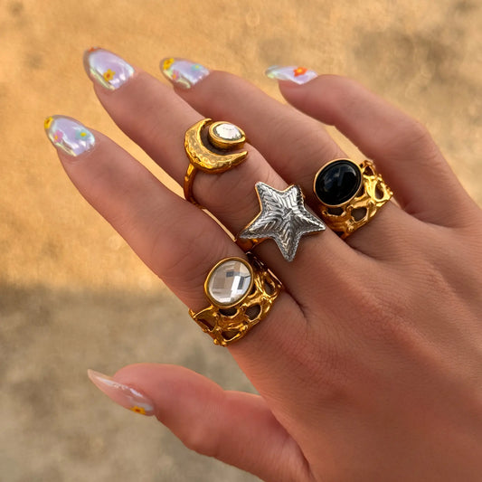 The One1| Gold White Zirconia Ring, Adjustable Ring