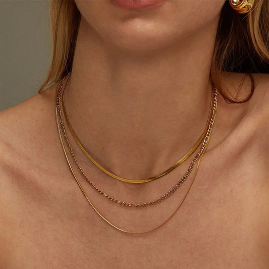 The One1| 3 IN 1 Waterproof Gold Snake Chain for woman, basic necklace for summer
