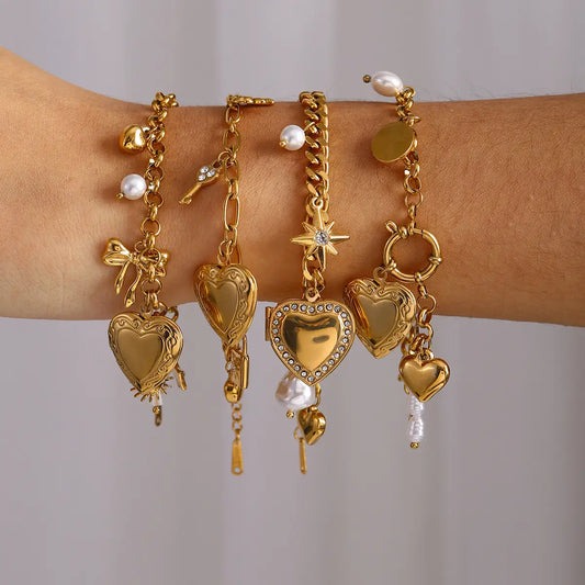 The One1| Golden HeartLocket Bracelet for woman and man, Waterproof