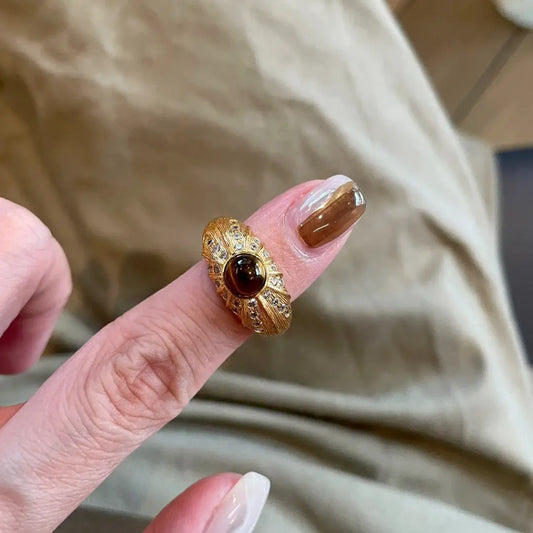 The One1| Gold Brushed Tiger Stone Ring