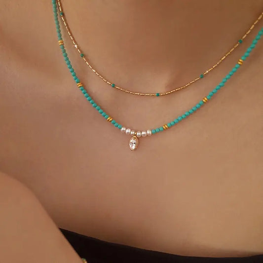 The One1| Pearl Turquoise Diamond Charm Necklace for woman
