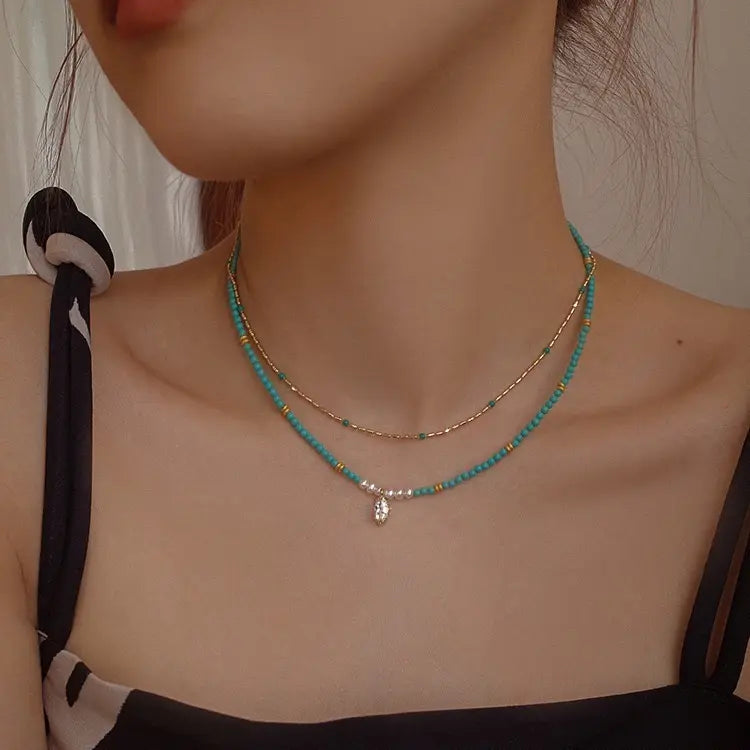The One1| Pearl Turquoise Diamond Charm Necklace for woman