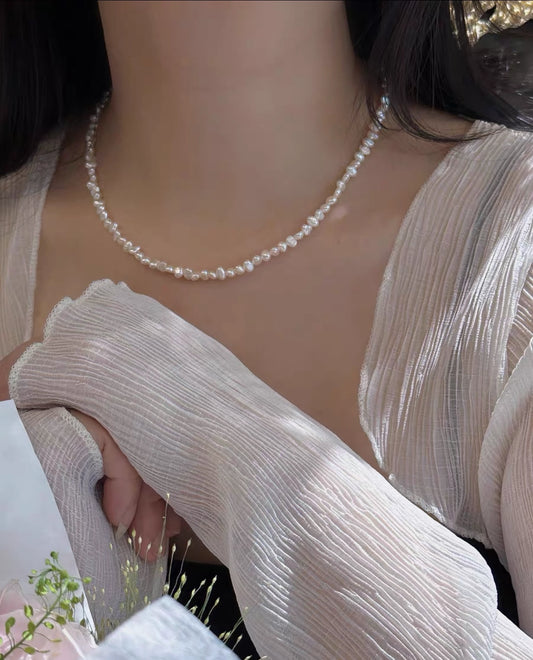 The One1| Real Freshwater Baroque Pearl Necklace Choker for Women, 2-4mm Pearl Necklace, Summer Gift for Her